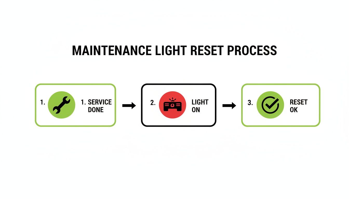 Diagram illustrating a three-step maintenance light reset process with icons and labels.