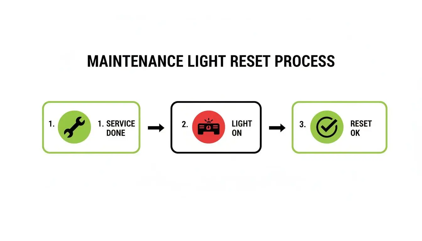 Diagram illustrating a three-step maintenance light reset process with icons and labels.