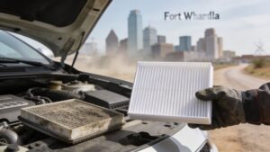 Replacing dirty car air filter with new one