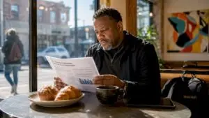 Person reviewing FTC auto pricing report indoors