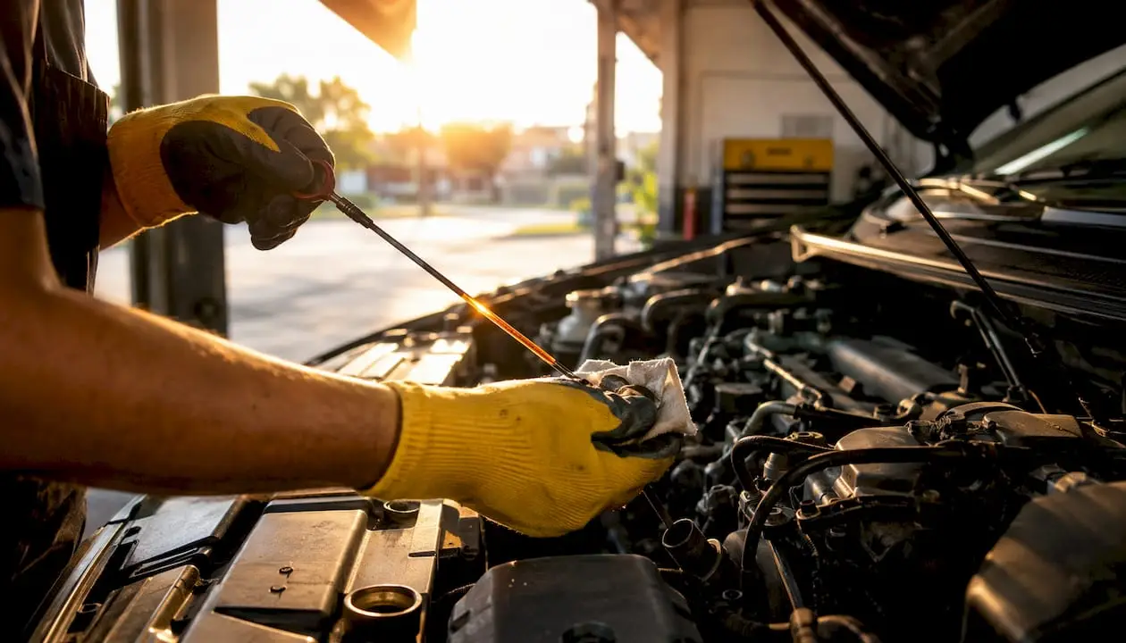Mechanic checking transmission fluid temperature level