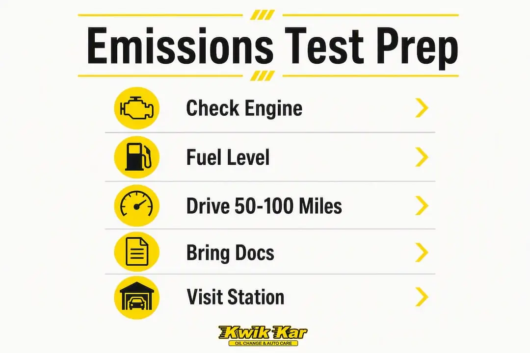 Infographic outlining emissions test preparation steps