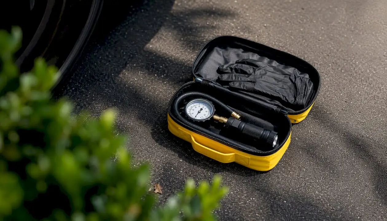Car maintenance kit in minivan cargo area