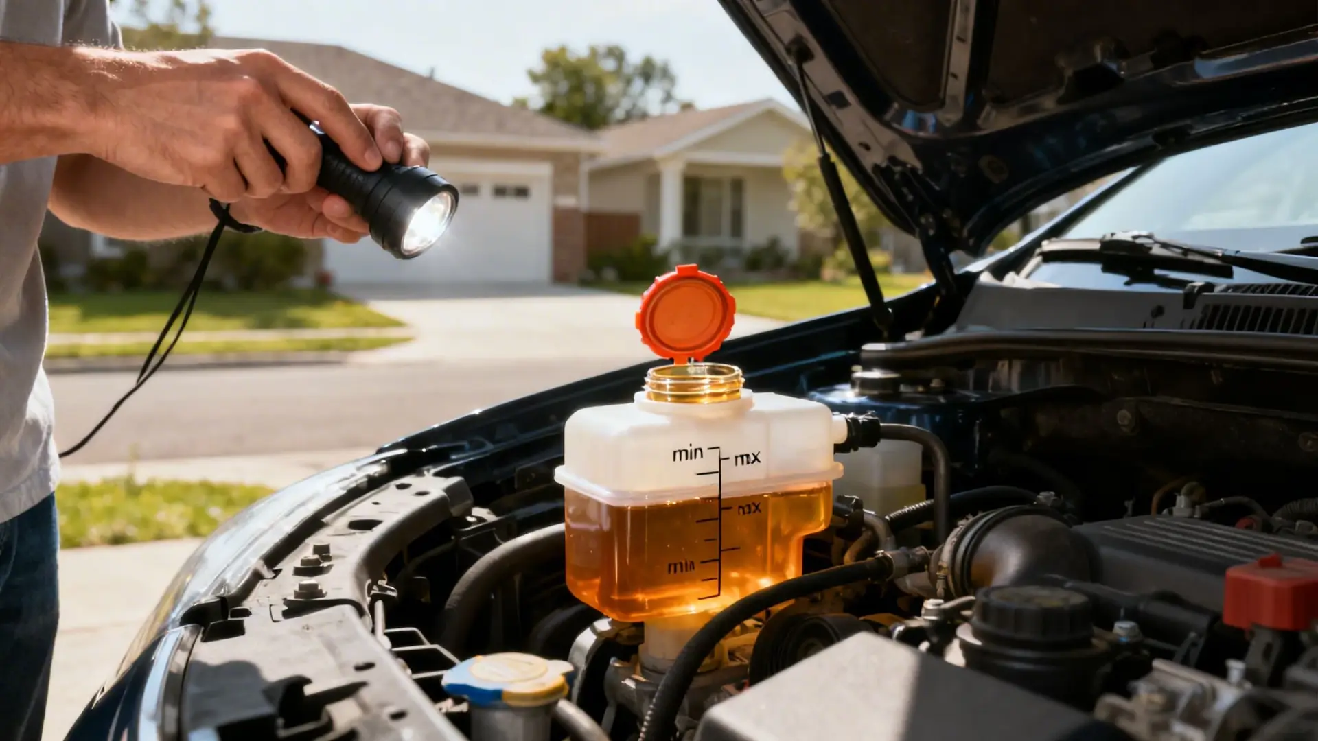 ABS Brake Fluid Check in Fort Worth, TX Technician checking brake fluid for ABS system service in Fort Worth, TX