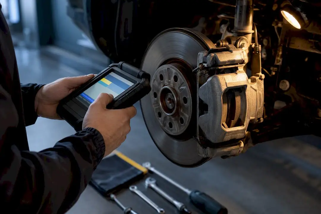 Technician scanning electronic parking brake system