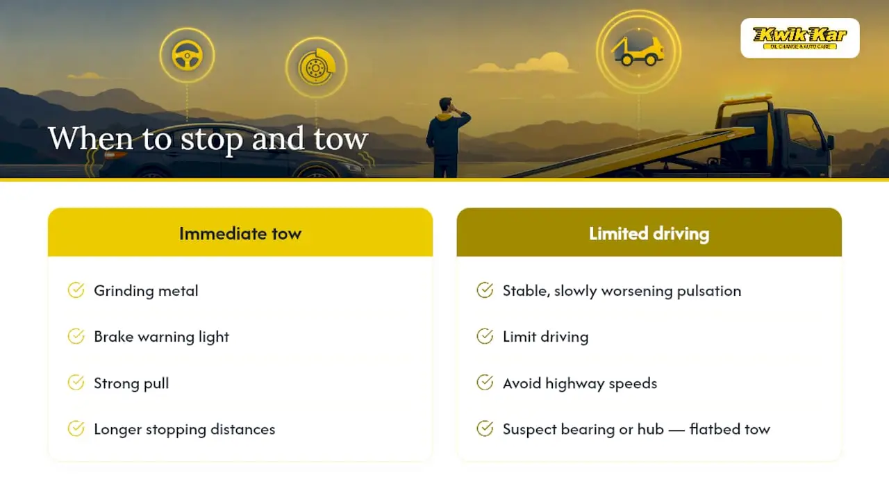 Brake symptoms and recommended towing urgency