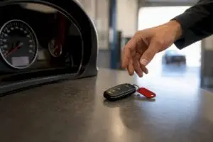 Key fob beside vehicle service display