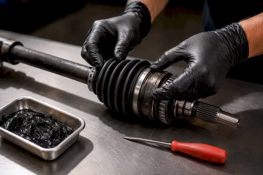 Technician replacing a torn CV boot