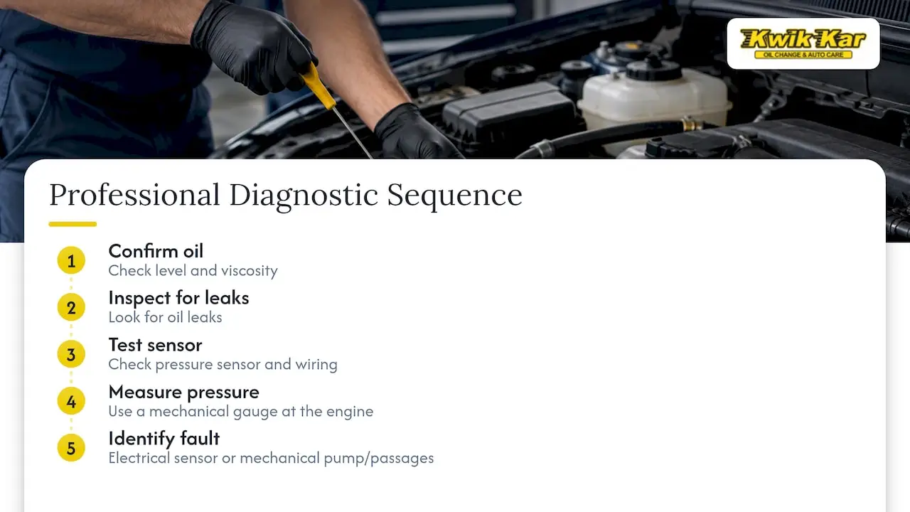 Four checks used to diagnose oil pressure